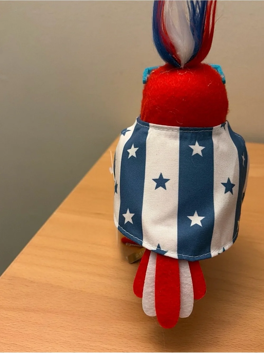 Red & Blue Decorative Plush Bird Ornament with Star Accent